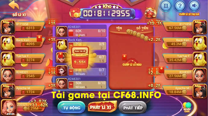 Giao diện game bom lì xì tại Cf68