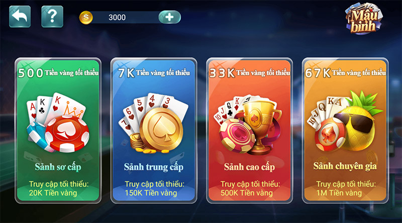 Chọn sảnh chơi Mậu Binh trong Cf68 game